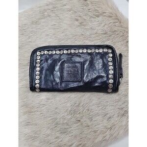 Campomaggi Studded Dark Blue Leather Wallet Made In Italy